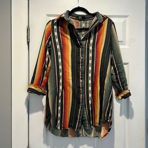 Orange, Green, blue western vertical striped shirt dress